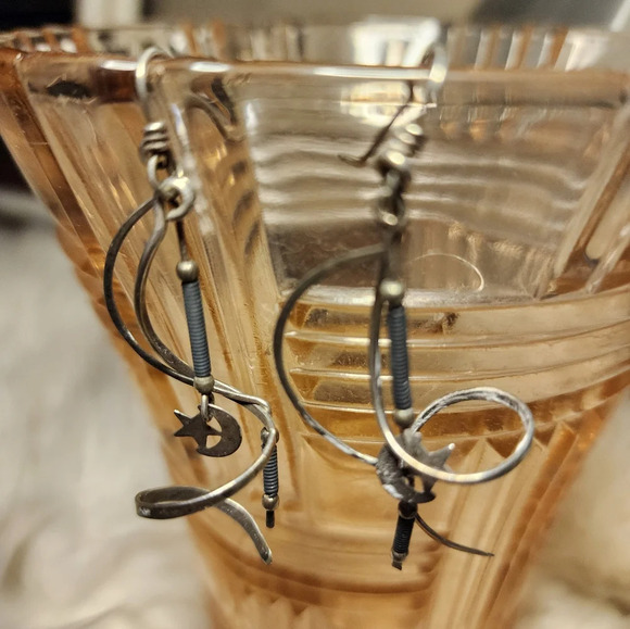 Vintage Modernist Sterling‎ silver dangle earrings - Picture 1 of 12
